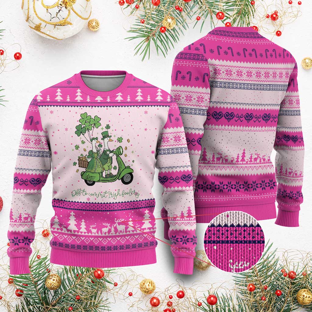 Funny Silly Irish Goose Ugly Christmas Sweater Off To Commit Irish Foolery