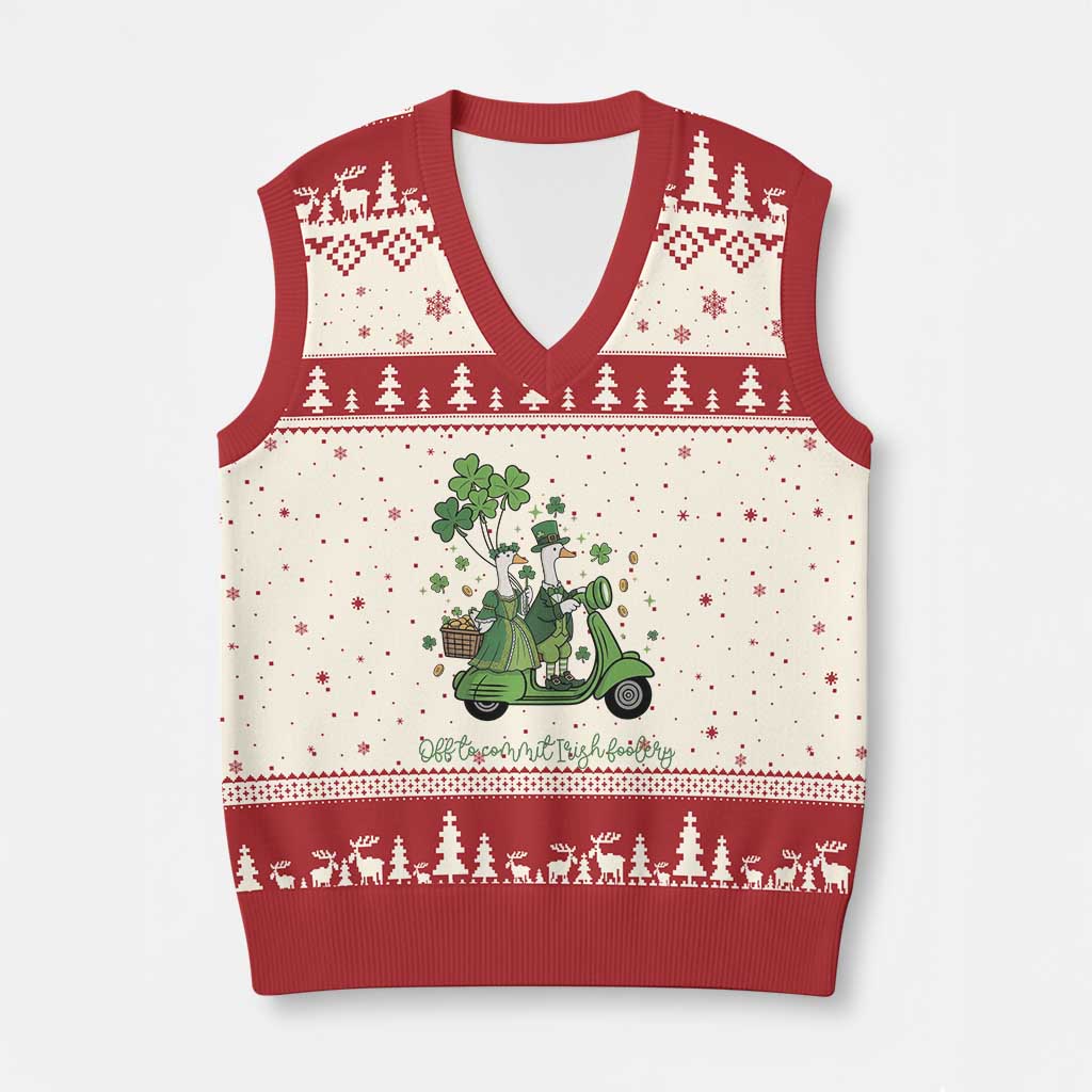 Funny Silly Irish Goose V-Neck Knit Sweater Vest Off To Commit Irish Foolery