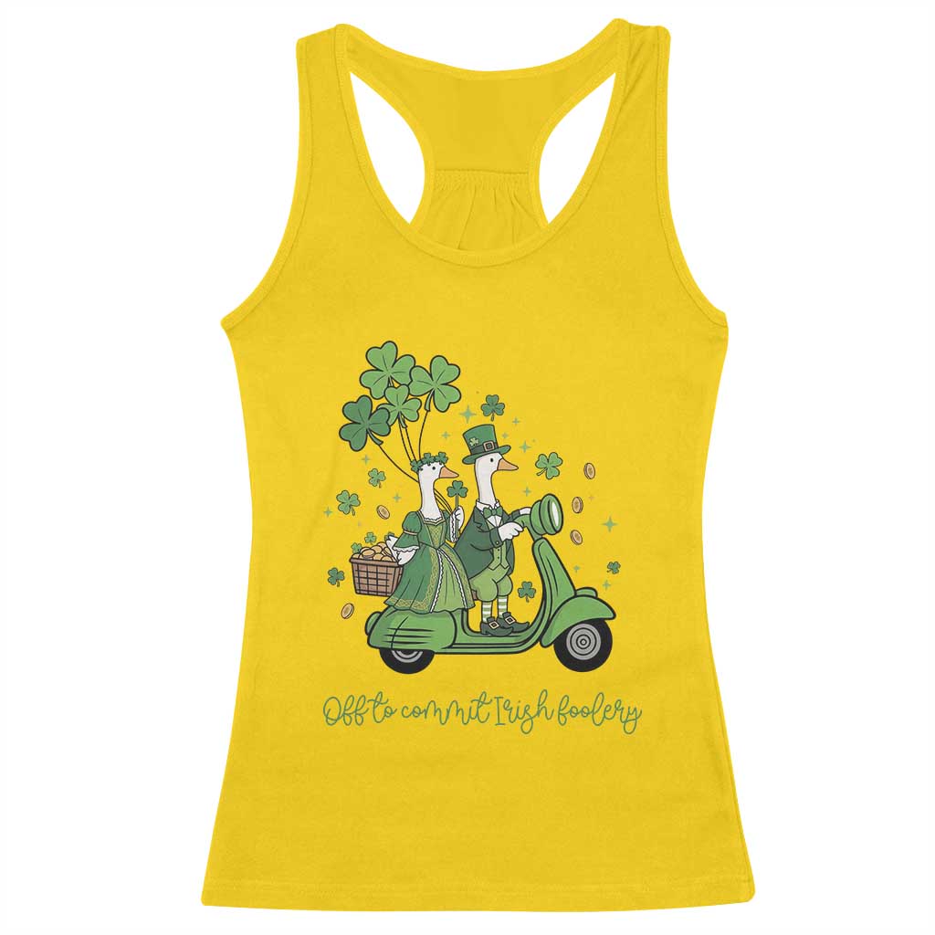 Funny Silly Irish Goose Racerback Tank Top Off To Commit Irish Foolery