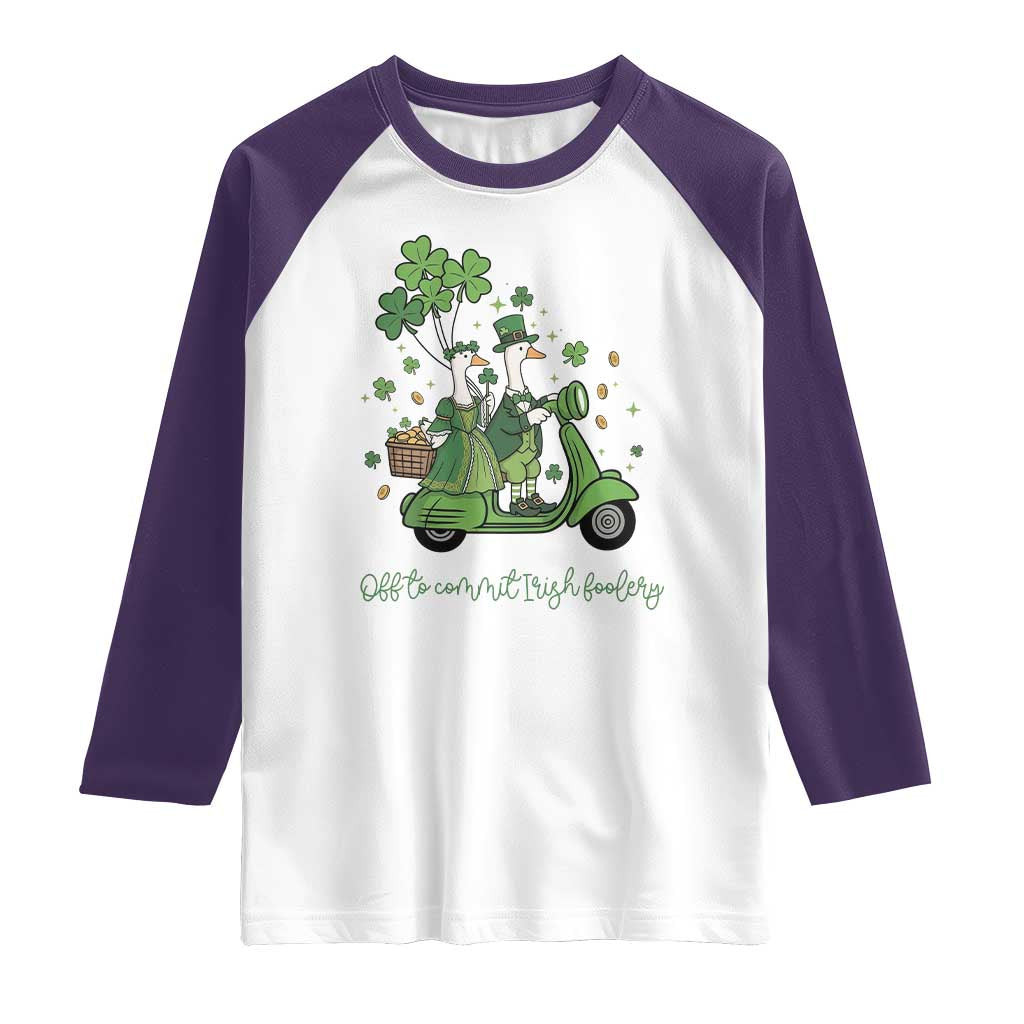 Funny Silly Irish Goose Raglan Shirt Off To Commit Irish Foolery