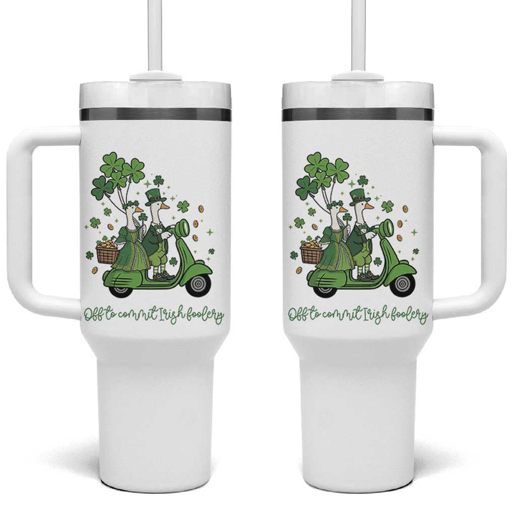 Funny Silly Irish Goose Tumbler With Handle Off To Commit Irish Foolery