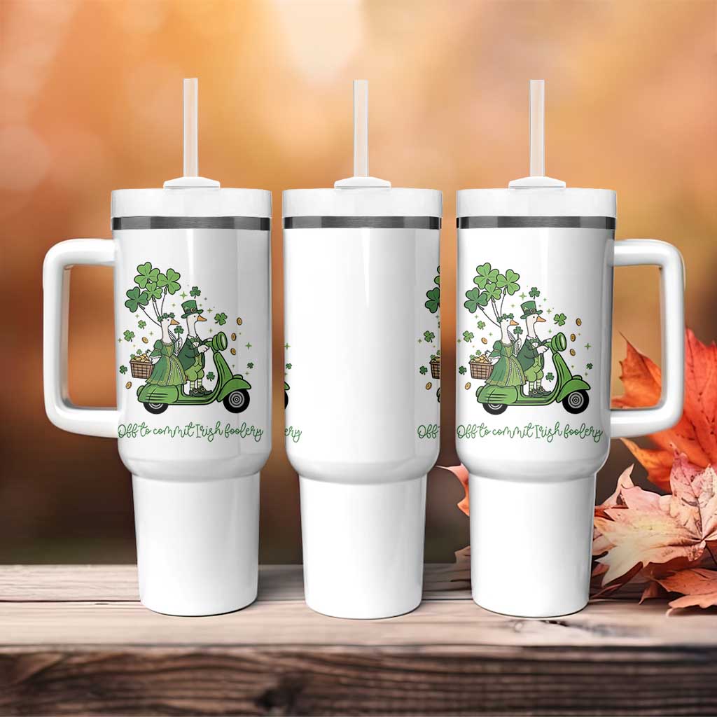 Funny Silly Irish Goose Tumbler With Handle Off To Commit Irish Foolery