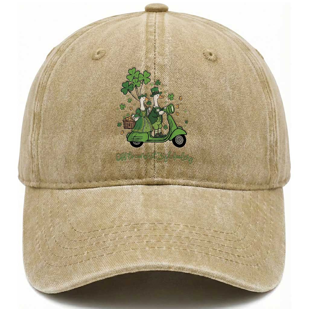 Funny Silly Irish Goose Washed Cotton Baseball Cap Off To Commit Irish Foolery