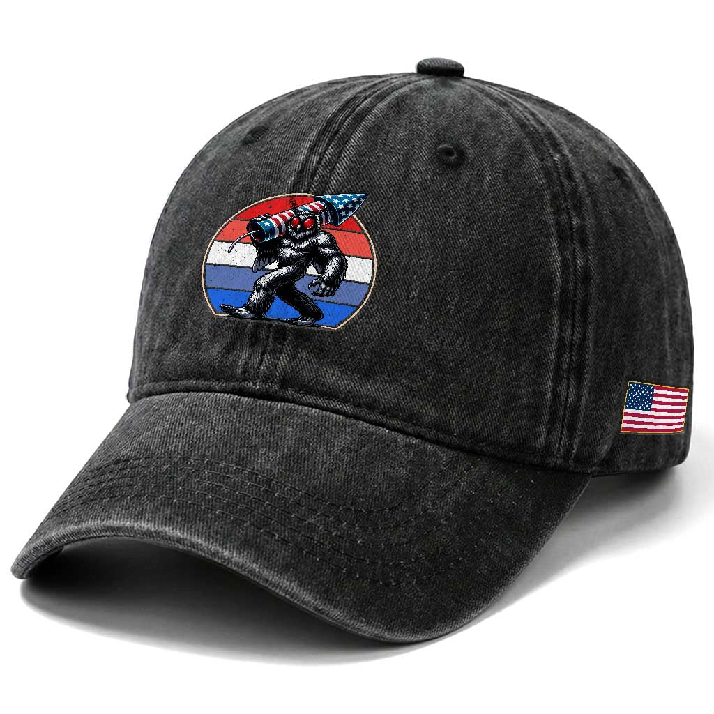 Funny Patriotic Mothman Washed Cotton Baseball Cap West Virginia Cryptid Lover Gift