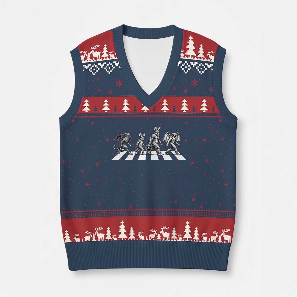Funny Easter Cryptid Walk V-Neck Knit Sweater Vest Bigfoot Mothman Jersey Devil Chupacabra