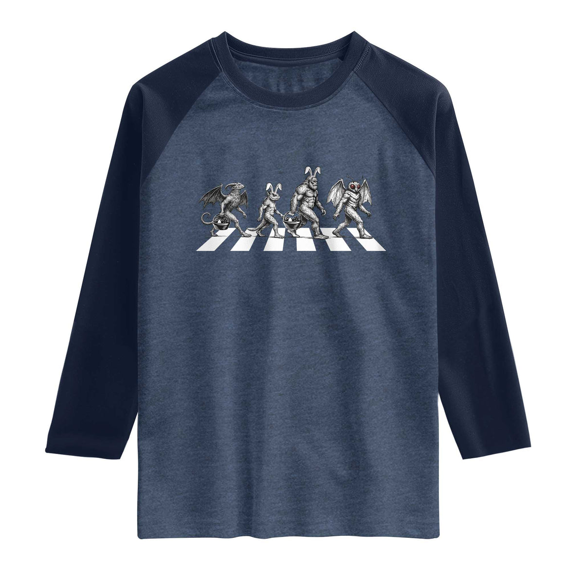 Funny Easter Cryptid Walk Raglan Shirt Bigfoot Mothman Jersey Devil Chupacabra