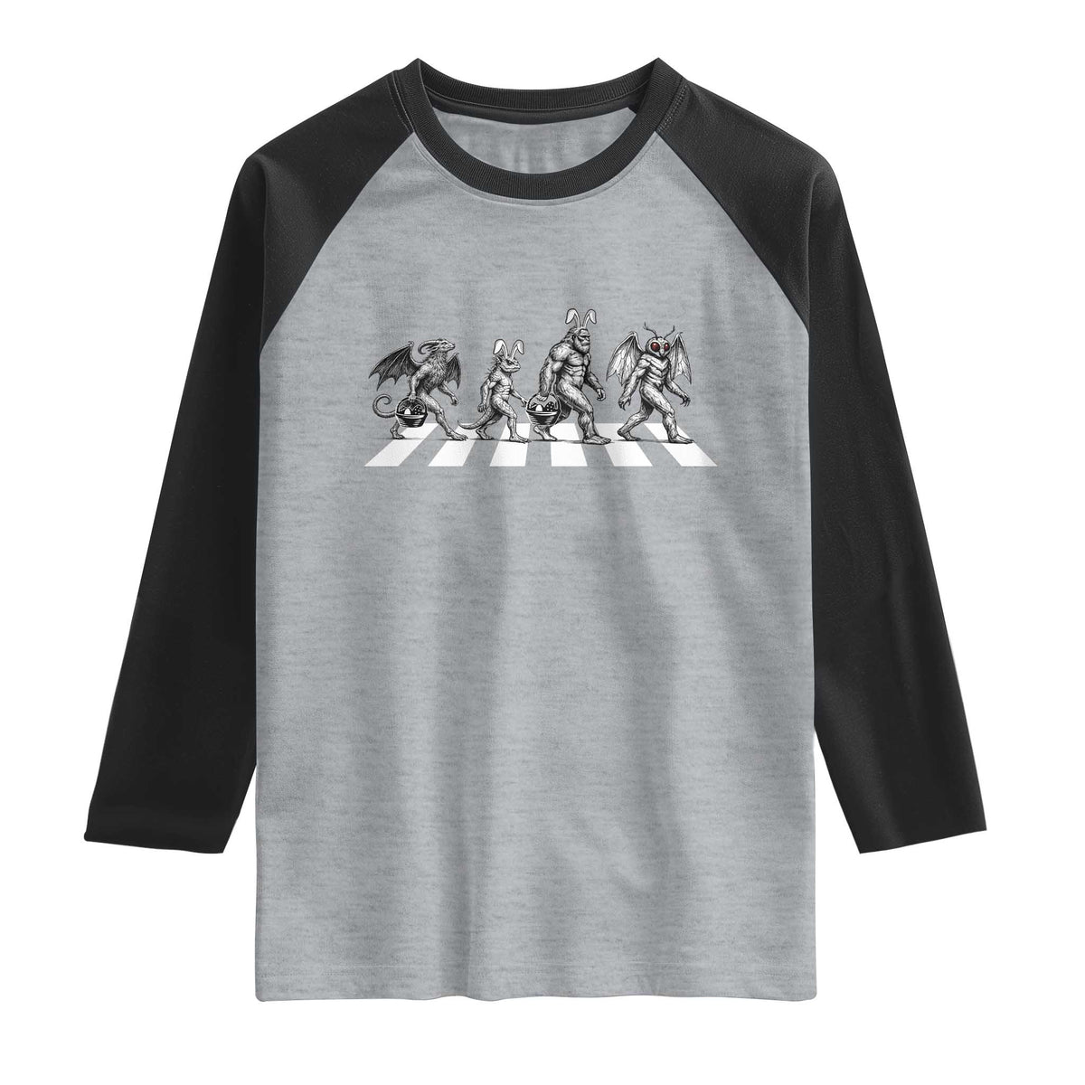 Funny Easter Cryptid Walk Raglan Shirt Bigfoot Mothman Jersey Devil Chupacabra