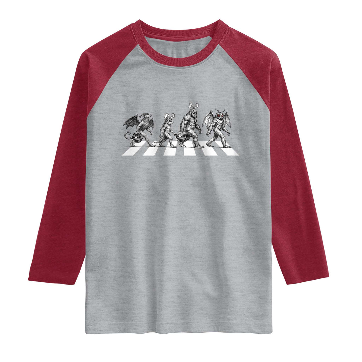 Funny Easter Cryptid Walk Raglan Shirt Bigfoot Mothman Jersey Devil Chupacabra