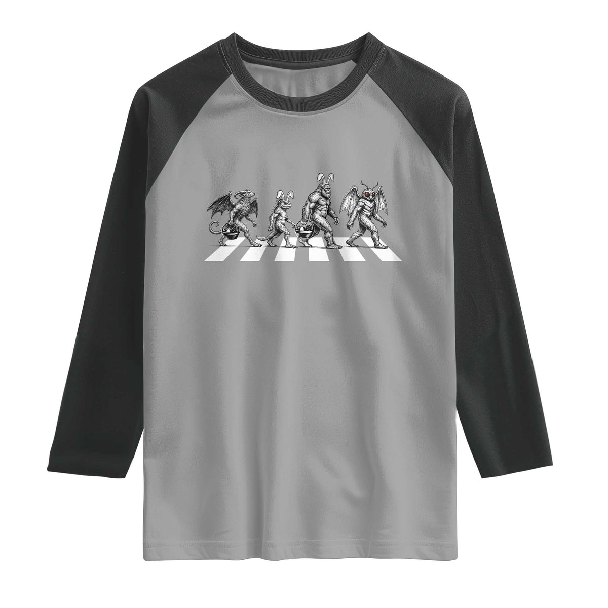 Funny Easter Cryptid Walk Raglan Shirt Bigfoot Mothman Jersey Devil Chupacabra