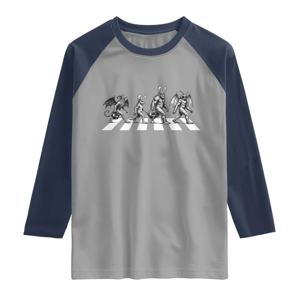 Funny Easter Cryptid Walk Raglan Shirt Bigfoot Mothman Jersey Devil Chupacabra