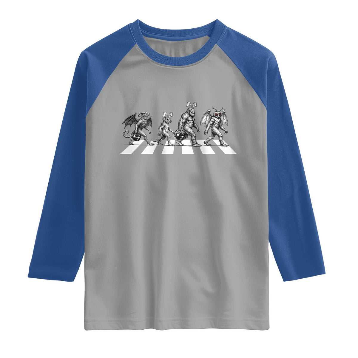 Funny Easter Cryptid Walk Raglan Shirt Bigfoot Mothman Jersey Devil Chupacabra
