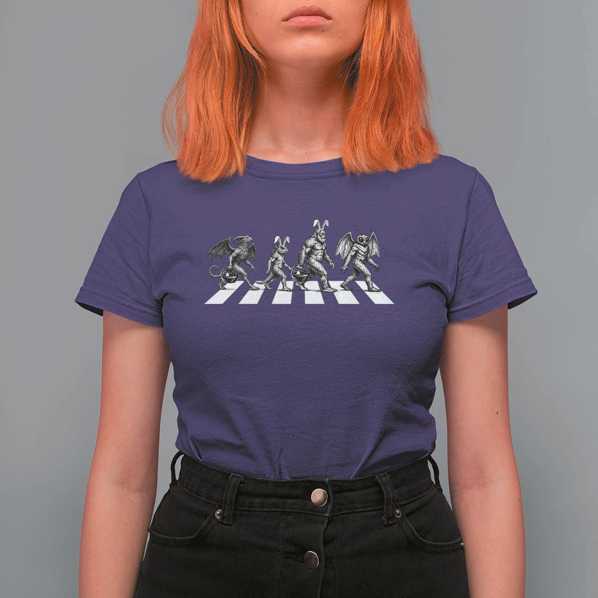 Funny Easter Cryptid Walk T Shirt For Women Bigfoot Mothman Jersey Devil Chupacabra