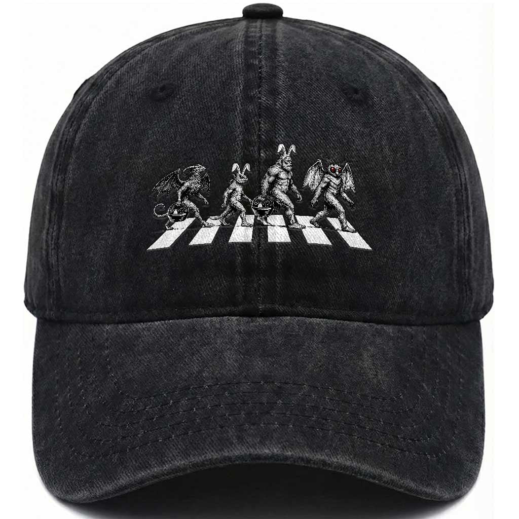 Funny Easter Cryptid Walk Washed Cotton Baseball Cap Bigfoot Mothman Jersey Devil Chupacabra