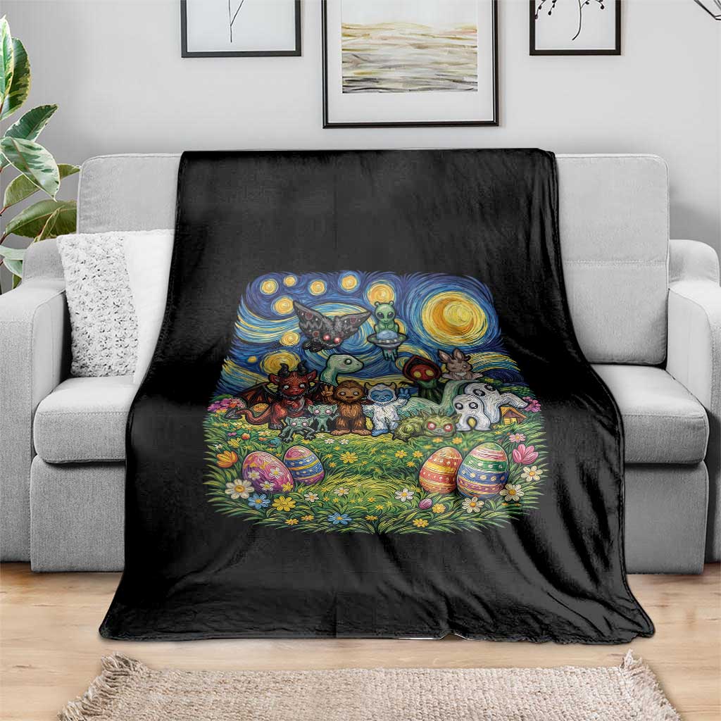 Funny Cryptid Starry Night Easter Throw Blanket Monster Lover Gift