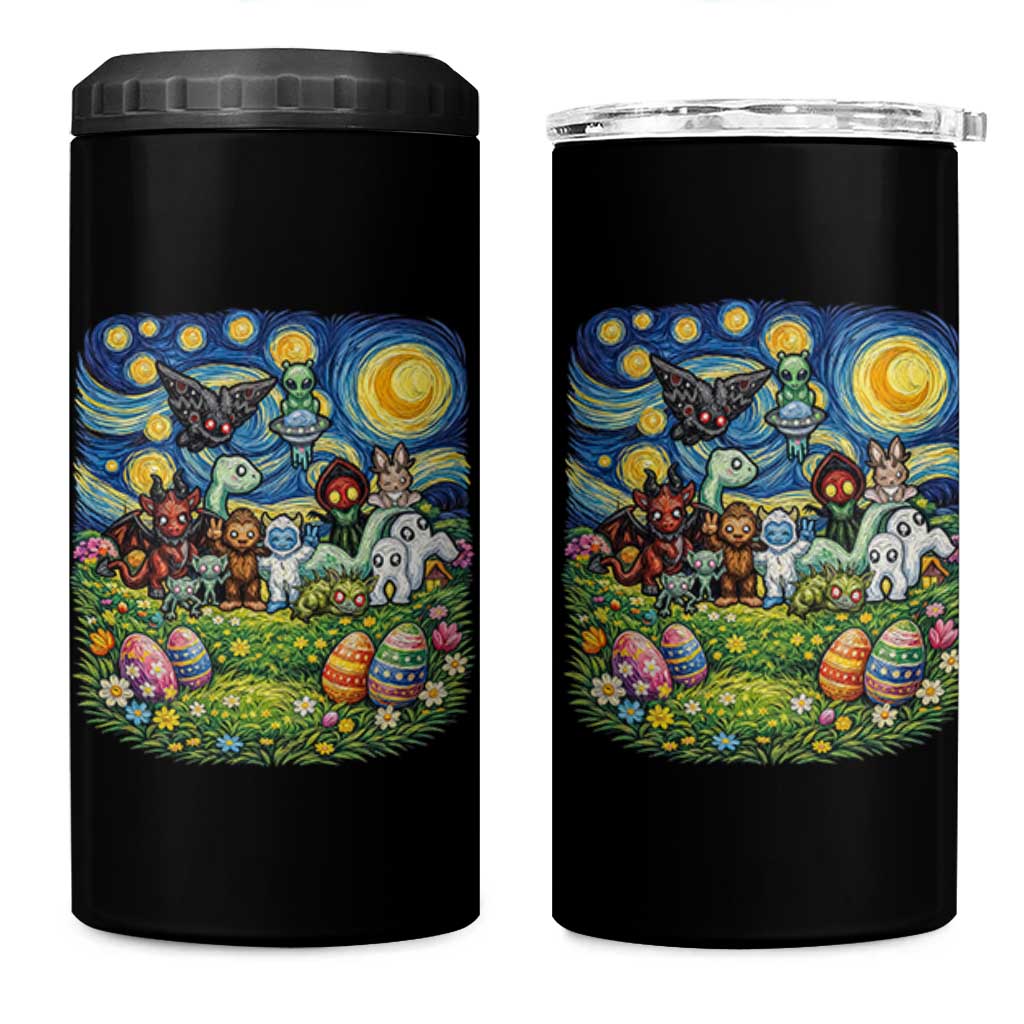 Funny Cryptid Starry Night Easter 4 in 1 Can Cooler Tumbler Monster Lover Gift