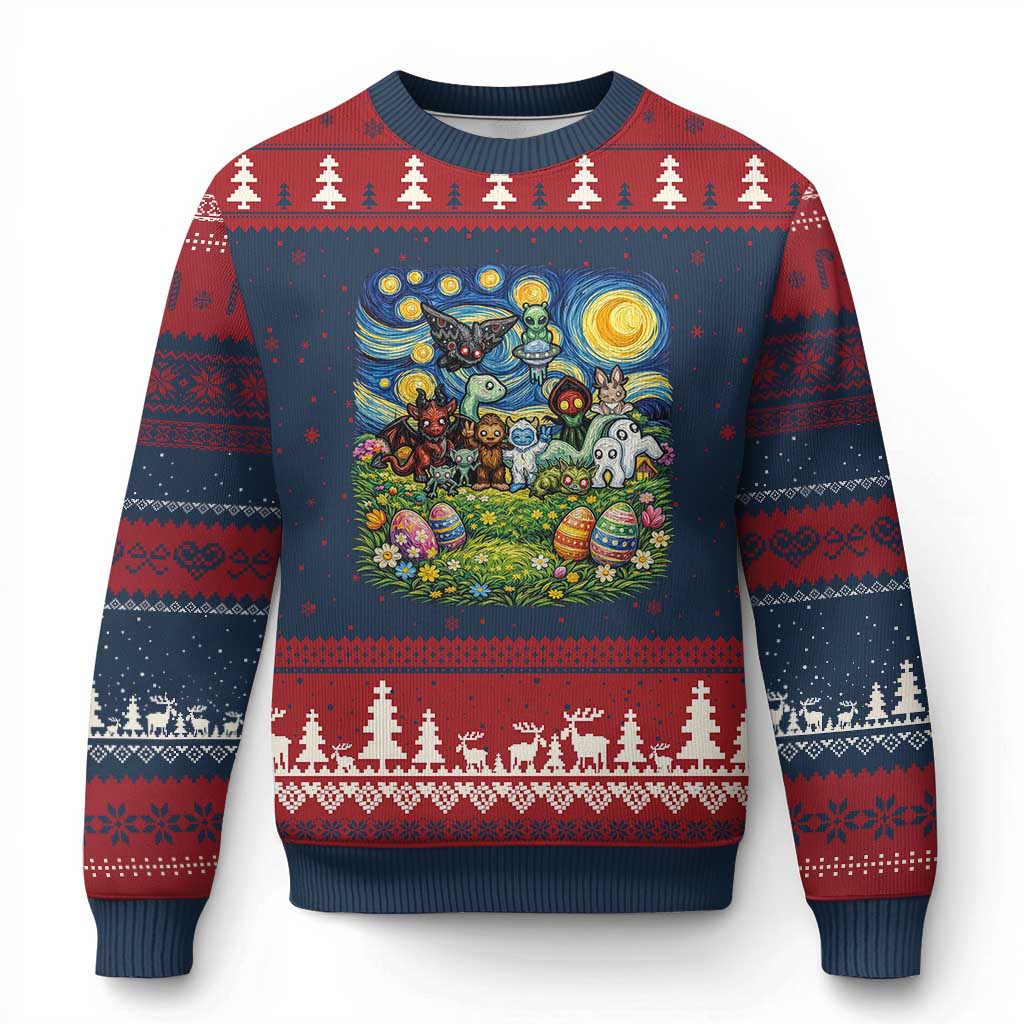 Funny Cryptid Starry Night Easter Ugly Christmas Sweater Monster Lover Gift