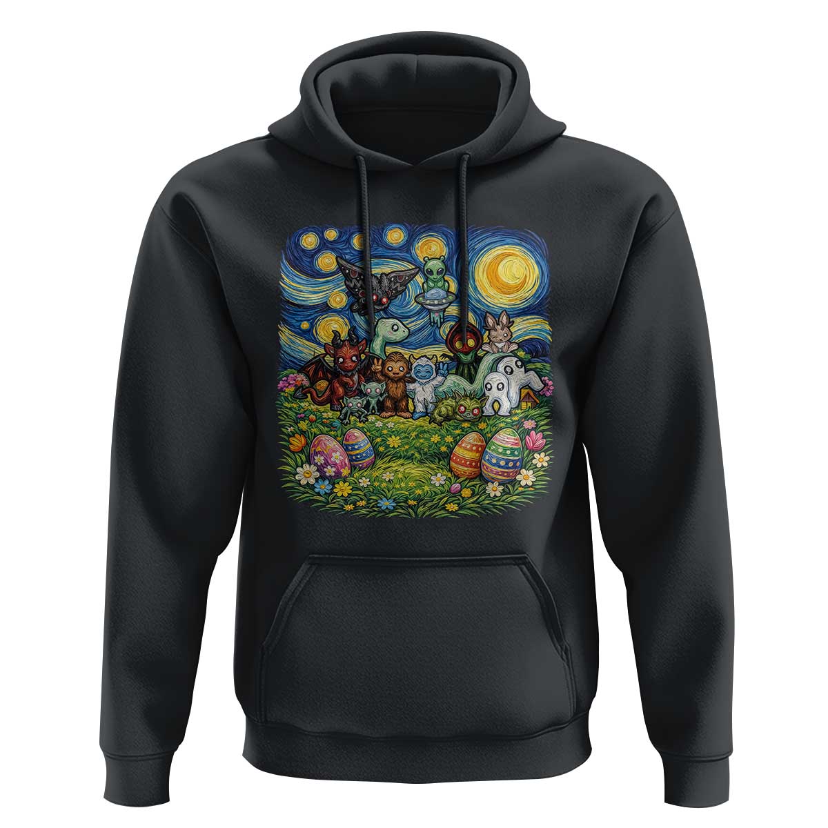 Funny Cryptid Starry Night Easter Hoodie Monster Lover Gift