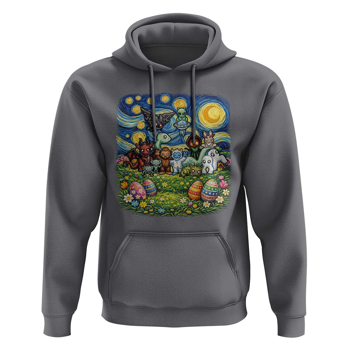 Funny Cryptid Starry Night Easter Hoodie Monster Lover Gift