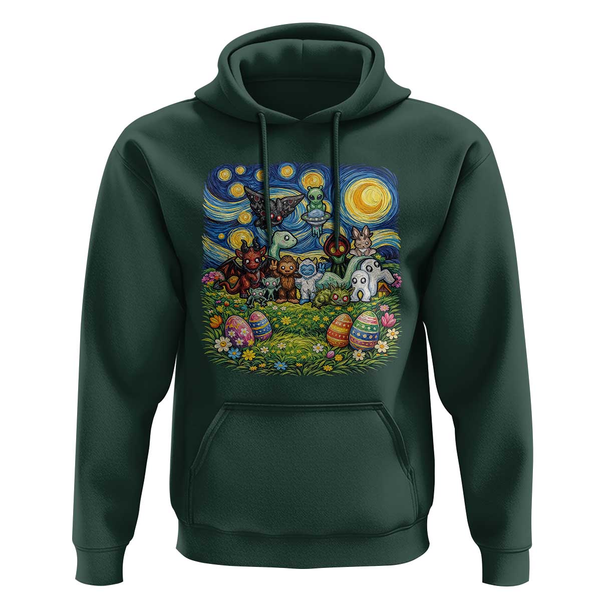 Funny Cryptid Starry Night Easter Hoodie Monster Lover Gift