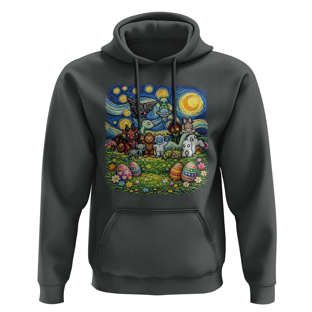 Funny Cryptid Starry Night Easter Hoodie Monster Lover Gift