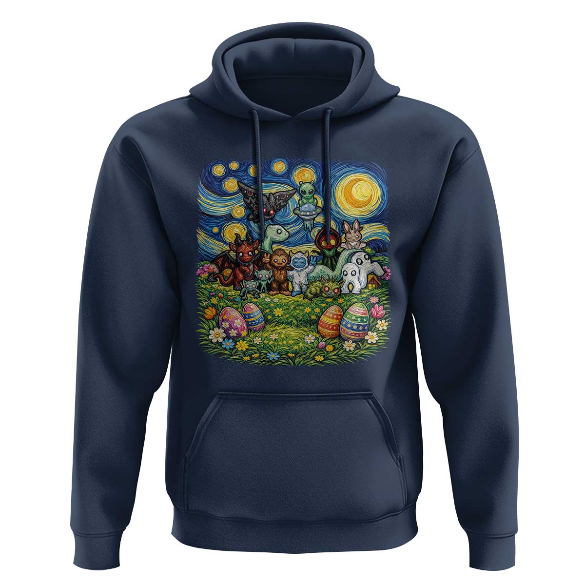 Funny Cryptid Starry Night Easter Hoodie Monster Lover Gift