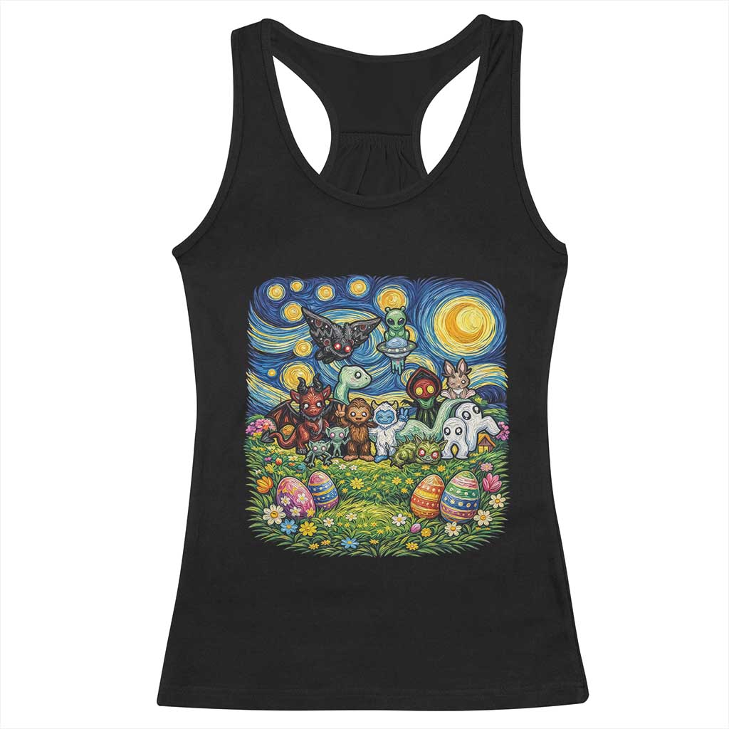 Funny Cryptid Starry Night Easter Racerback Tank Top Monster Lover Gift