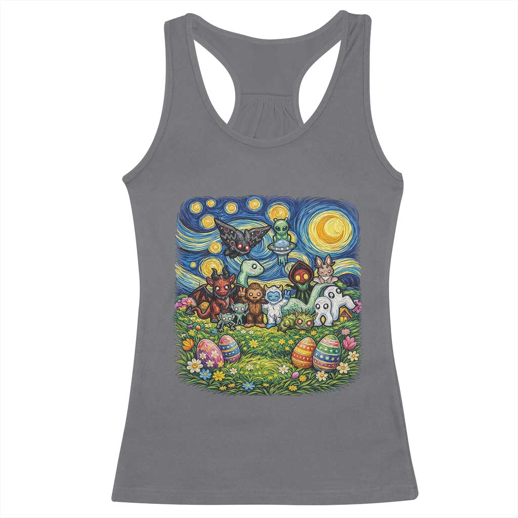 Funny Cryptid Starry Night Easter Racerback Tank Top Monster Lover Gift