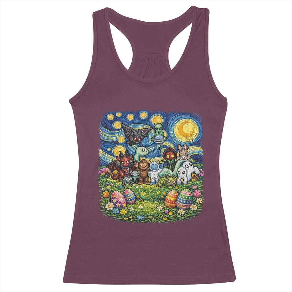 Funny Cryptid Starry Night Easter Racerback Tank Top Monster Lover Gift
