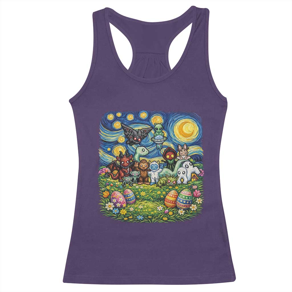 Funny Cryptid Starry Night Easter Racerback Tank Top Monster Lover Gift
