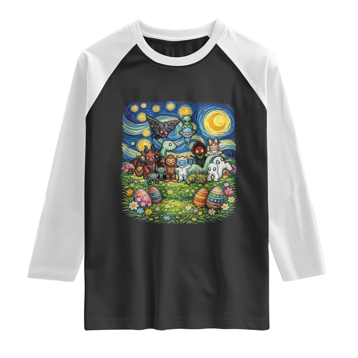 Funny Cryptid Starry Night Easter Raglan Shirt Monster Lover Gift