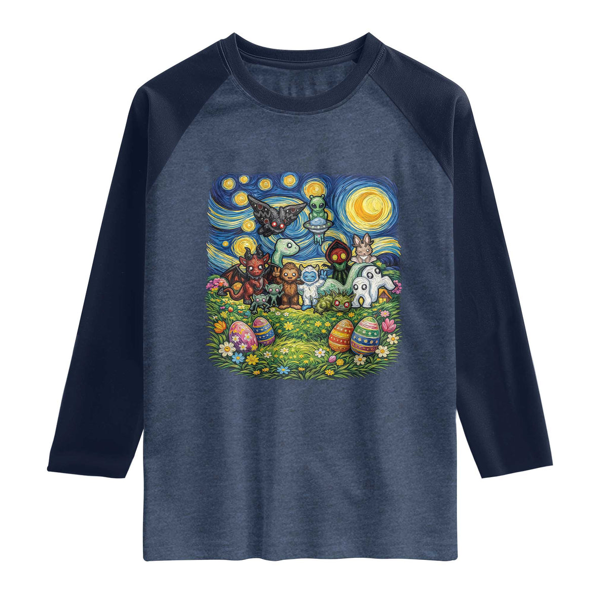 Funny Cryptid Starry Night Easter Raglan Shirt Monster Lover Gift
