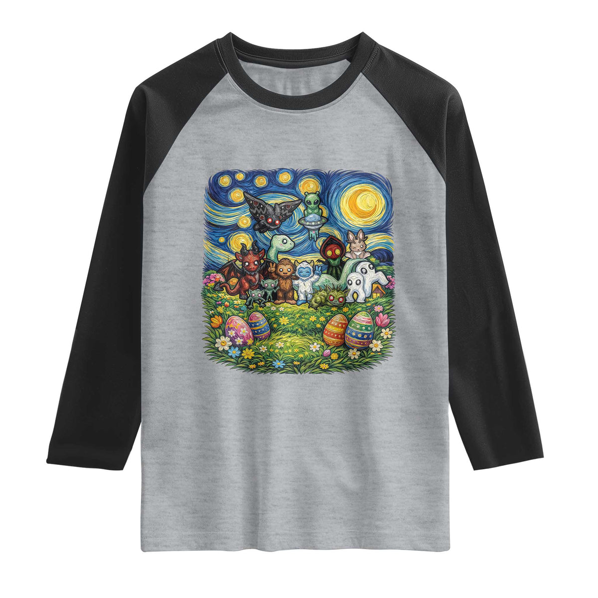 Funny Cryptid Starry Night Easter Raglan Shirt Monster Lover Gift