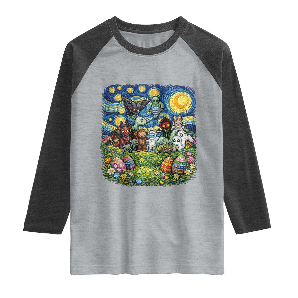 Funny Cryptid Starry Night Easter Raglan Shirt Monster Lover Gift