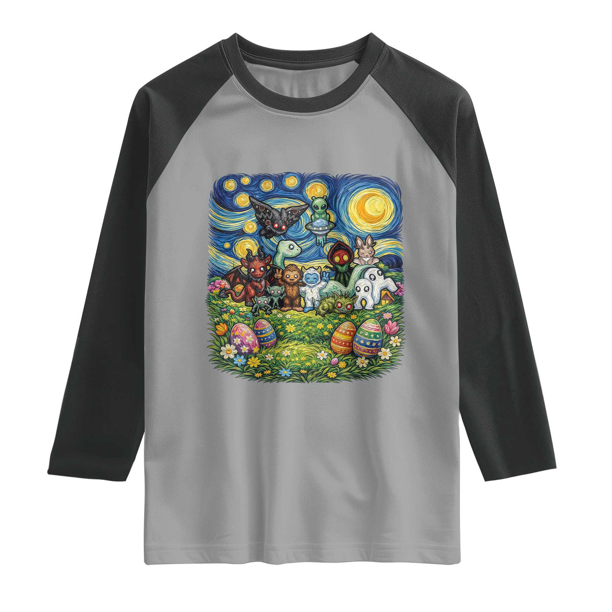 Funny Cryptid Starry Night Easter Raglan Shirt Monster Lover Gift