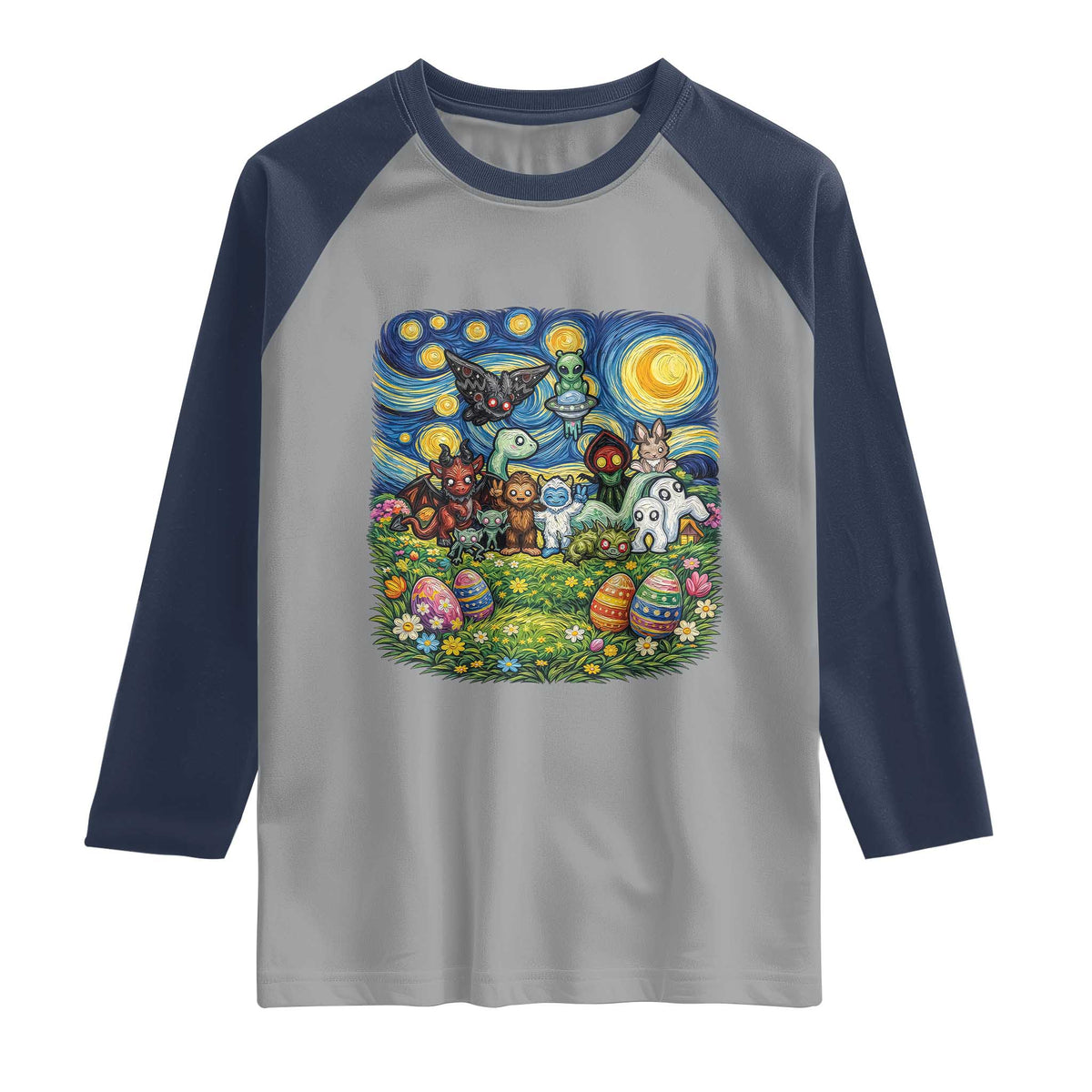 Funny Cryptid Starry Night Easter Raglan Shirt Monster Lover Gift