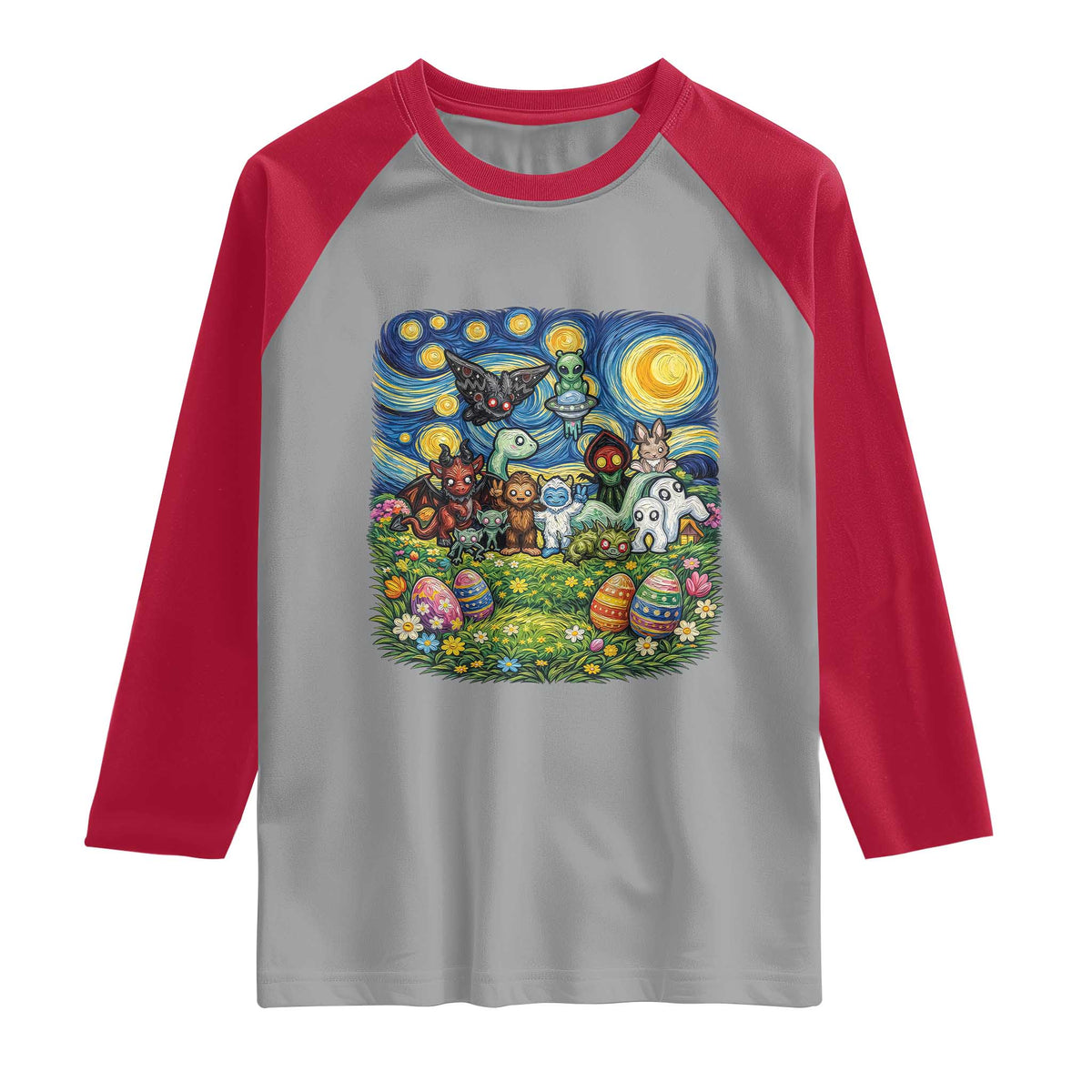 Funny Cryptid Starry Night Easter Raglan Shirt Monster Lover Gift