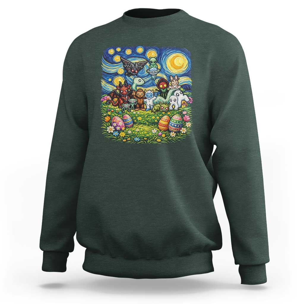 Funny Cryptid Starry Night Easter Sweatshirt Monster Lover Gift