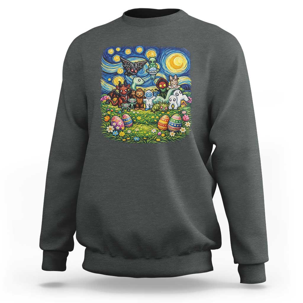 Funny Cryptid Starry Night Easter Sweatshirt Monster Lover Gift