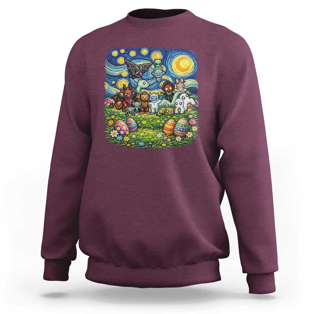 Funny Cryptid Starry Night Easter Sweatshirt Monster Lover Gift