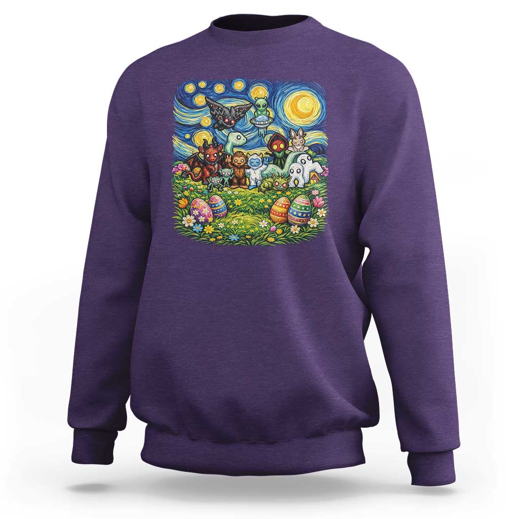 Funny Cryptid Starry Night Easter Sweatshirt Monster Lover Gift