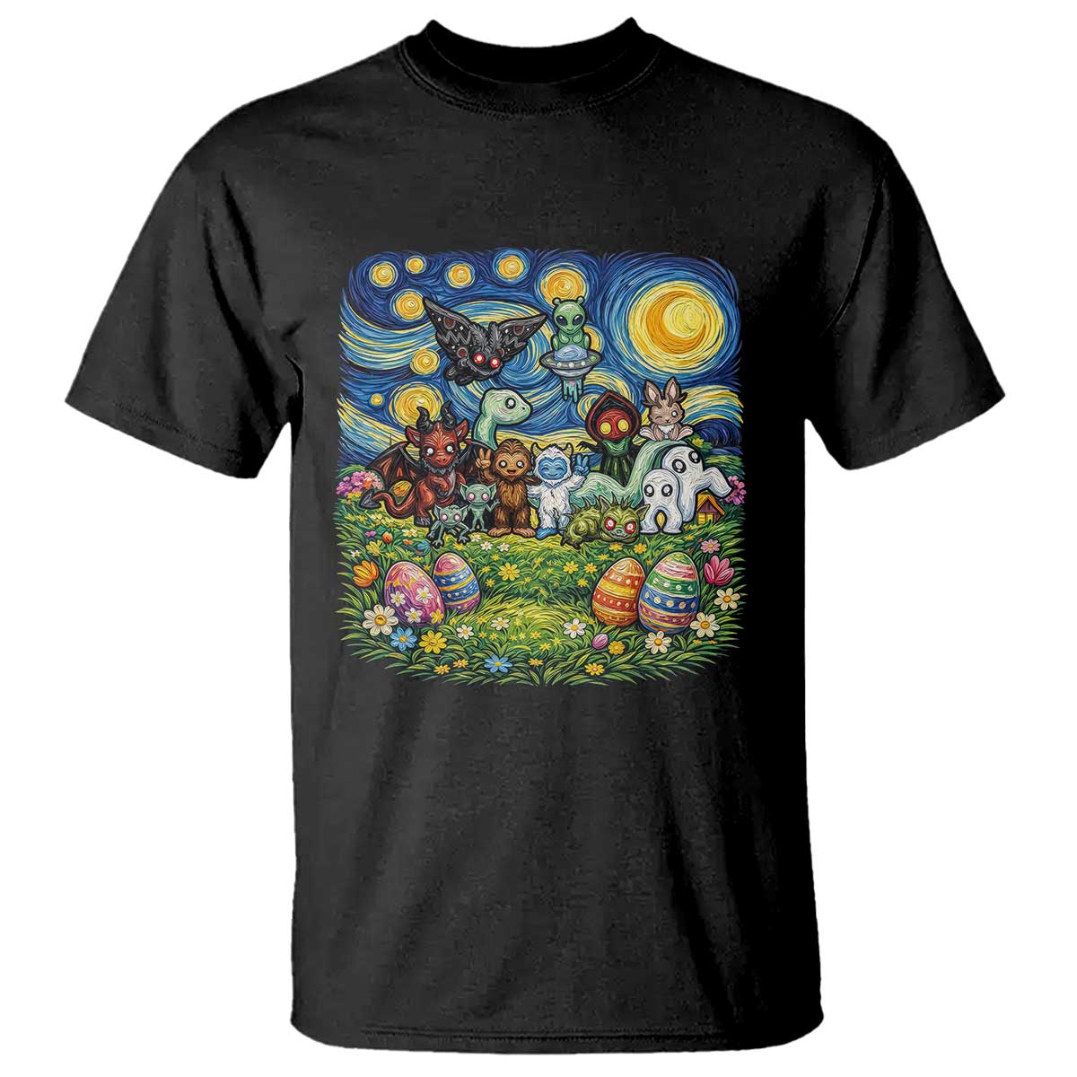 Funny Cryptid Starry Night Easter T Shirt Monster Lover Gift