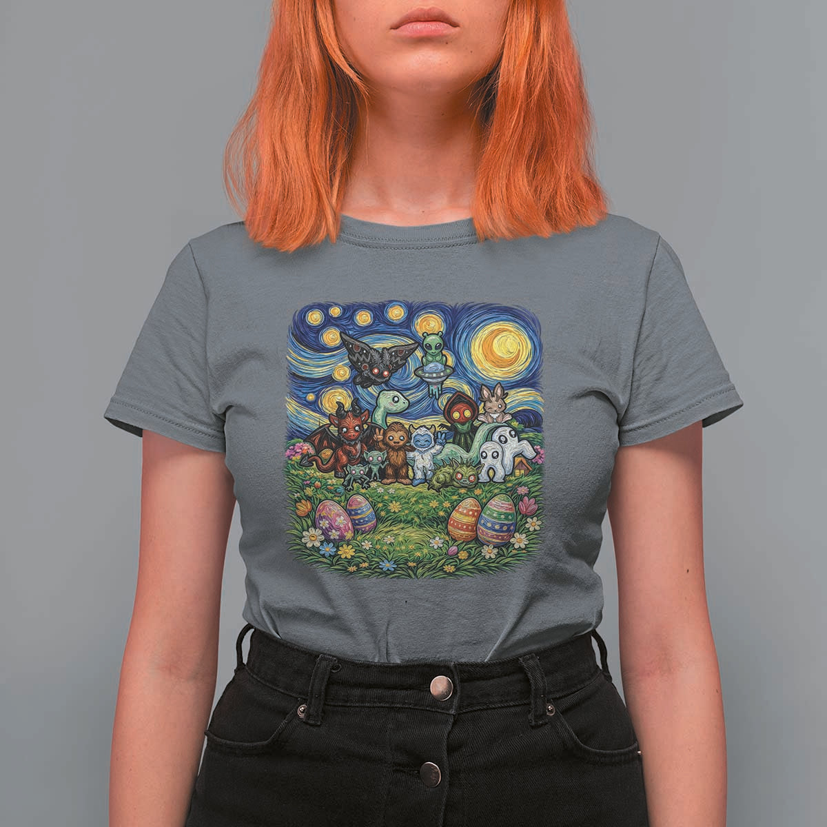 Funny Cryptid Starry Night Easter T Shirt For Women Monster Lover Gift