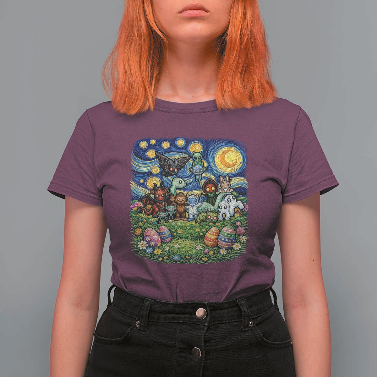 Funny Cryptid Starry Night Easter T Shirt For Women Monster Lover Gift