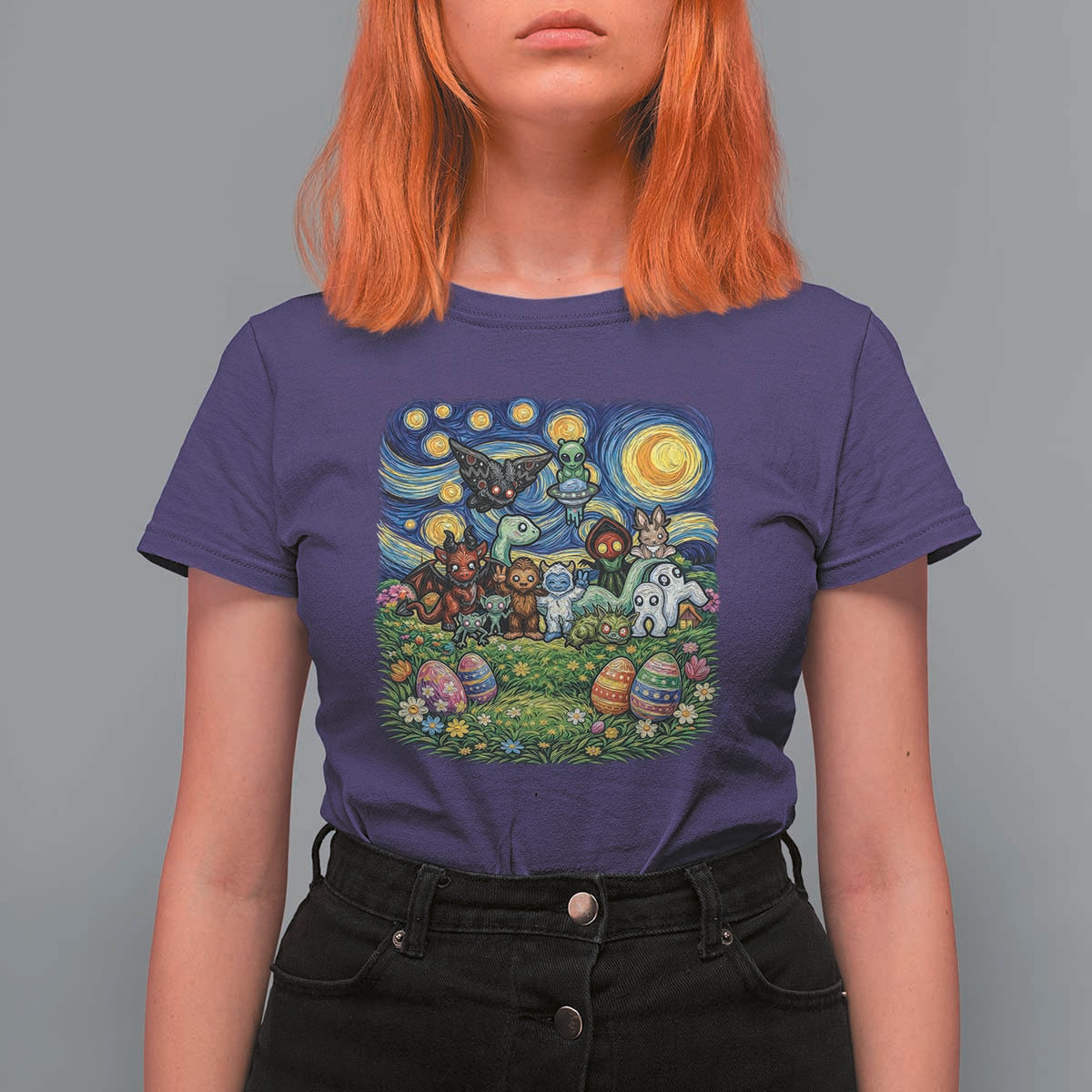 Funny Cryptid Starry Night Easter T Shirt For Women Monster Lover Gift
