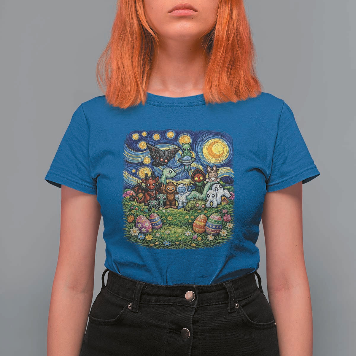 Funny Cryptid Starry Night Easter T Shirt For Women Monster Lover Gift