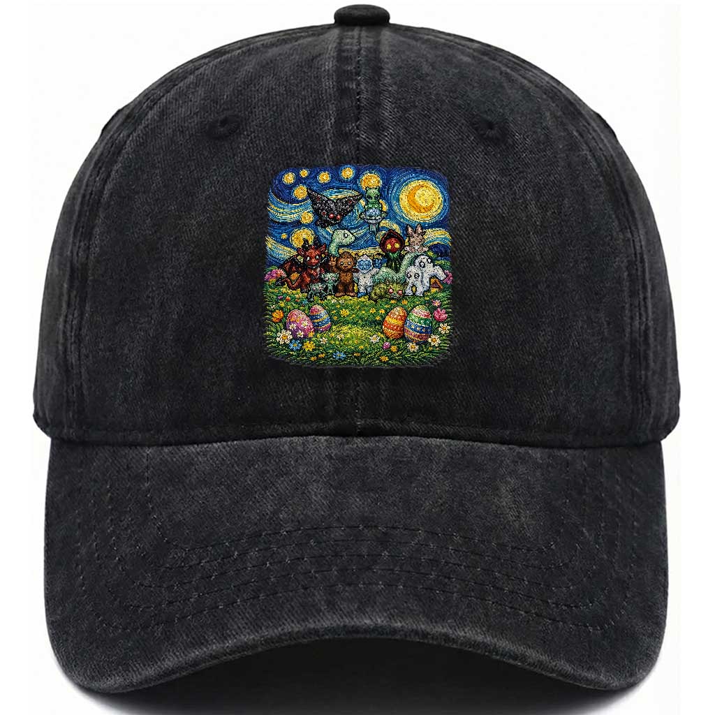 Funny Cryptid Starry Night Easter Washed Cotton Baseball Cap Monster Lover Gift