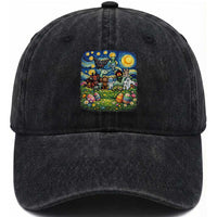 Funny Cryptid Starry Night Easter Washed Cotton Baseball Cap Monster Lover Gift