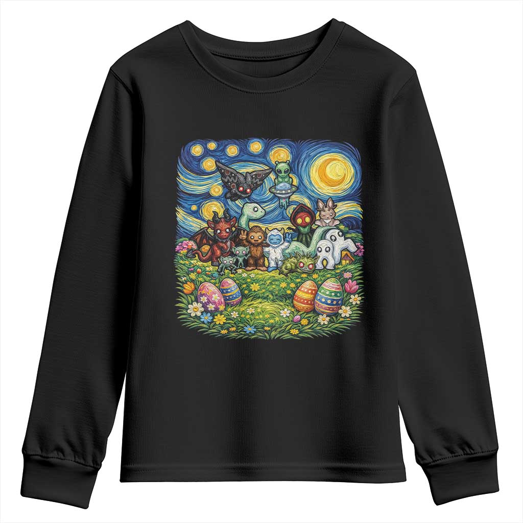 Funny Cryptid Starry Night Easter Youth Sweatshirt Monster Lover Gift