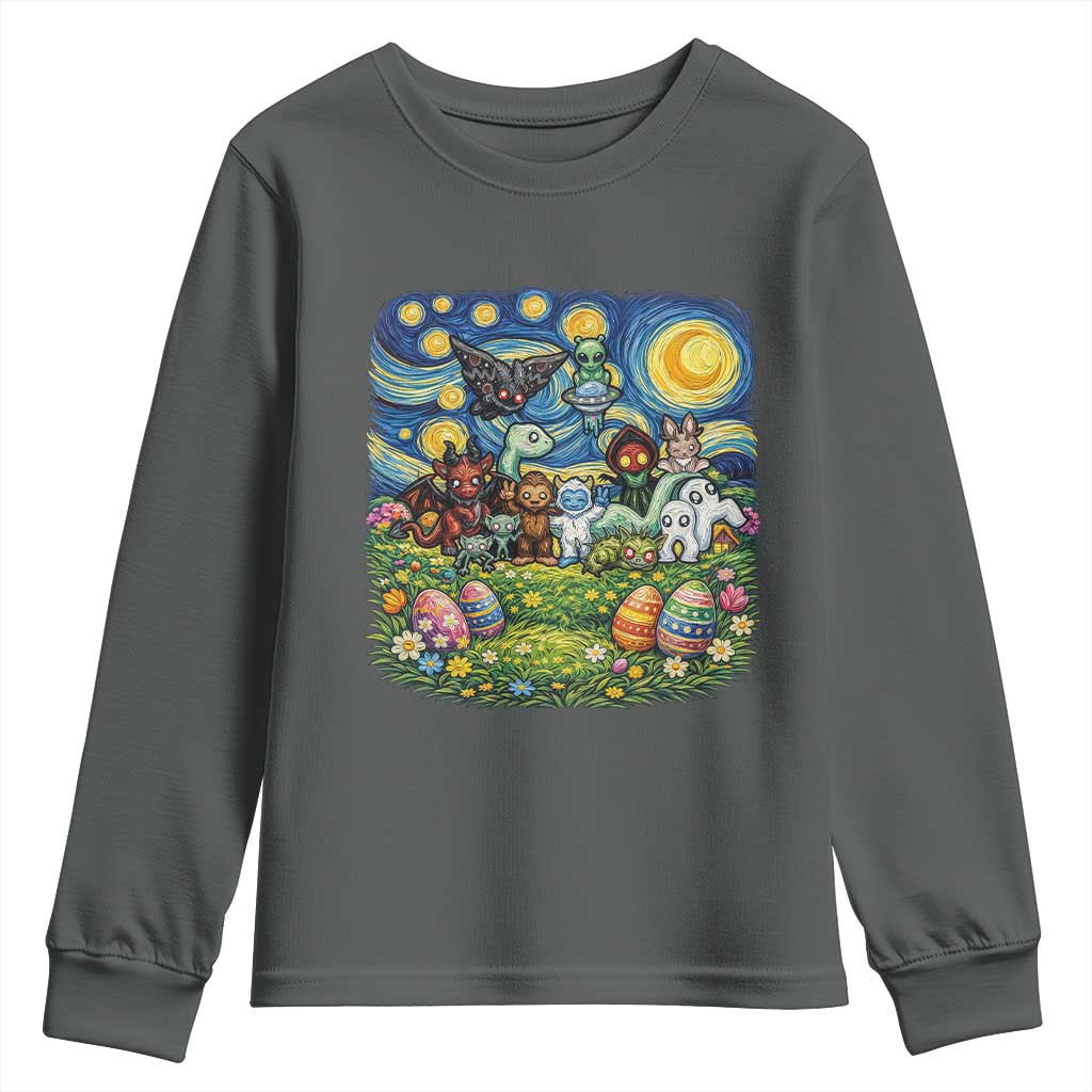 Funny Cryptid Starry Night Easter Youth Sweatshirt Monster Lover Gift