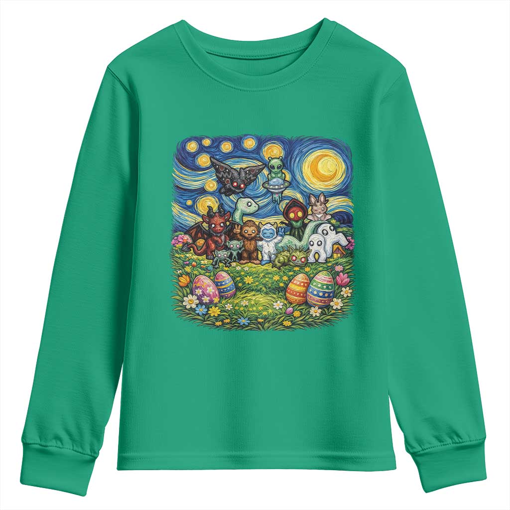 Funny Cryptid Starry Night Easter Youth Sweatshirt Monster Lover Gift